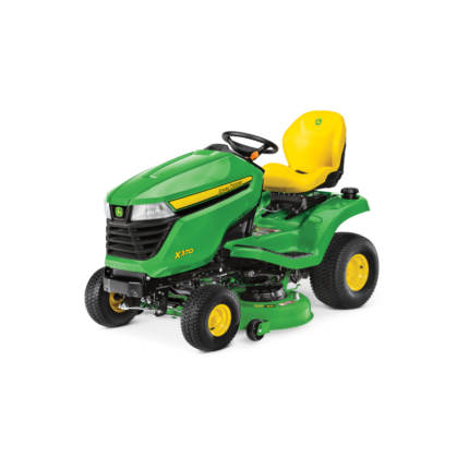 Profil latéral de la tondeuse autoportée X370 avec siège confortable et pédales Twin Touch
