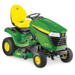 Tondeuse autoportée X370 vue avant carter acier 107 cm et direction assistée