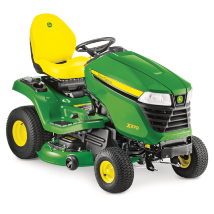 Tondeuse autoportée X370 vue avant carter acier 107 cm et direction assistée