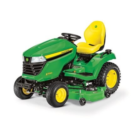 Tondeuse autoportée X590 vue latérale éjection 122 cm direction assistée