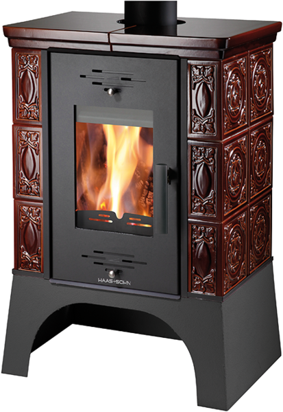 Poêle en faïence EMPOLI marron sur socle noir 8 kW - design et inertie thermique