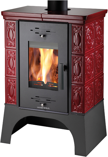 Poêle carrelé EMPOLI bordeaux base noire 8 kW faïence 695x502x988 mm