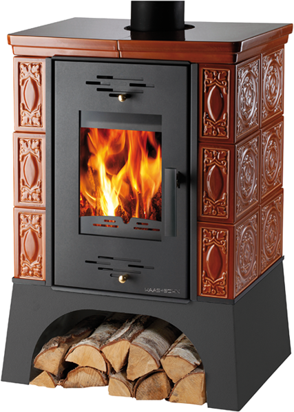 Poêle carrelé EMPOLI caramel socle noir 8 kW en faïence