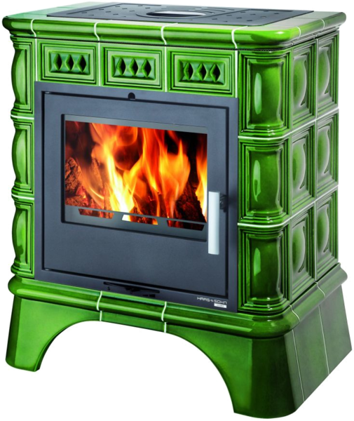 MATERA poêle socle noir carrelé revêtement en carrelage vert 7,9 kW