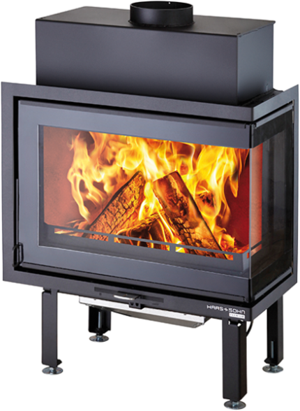 Insert SKARA d'angle 7 kW en béton noir avec vitre extérieure à droite